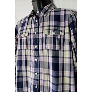 Tommy Hilfiger Plaid Shirt Women's Size Large Long‎ Sleeve Purple Blue